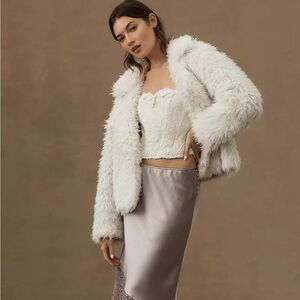 Anthropologie Faux Fur Teddy Coat White Oversized Double Breasted L NWT